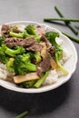 Beef NÃ¢â¬â¢ Broccoli Stir Fry vertical slightly above shot Royalty Free Stock Photo